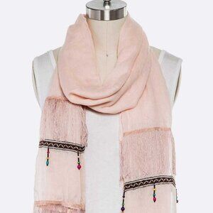 Fringe Tassel Large Oblong Scarf - coral